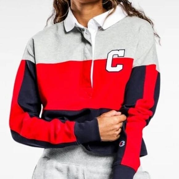 Champion Life Womens Ruby Jersey Cropped Tee Long Sleeve C Felt Logo Collar SZ L - Picture 3 of 14